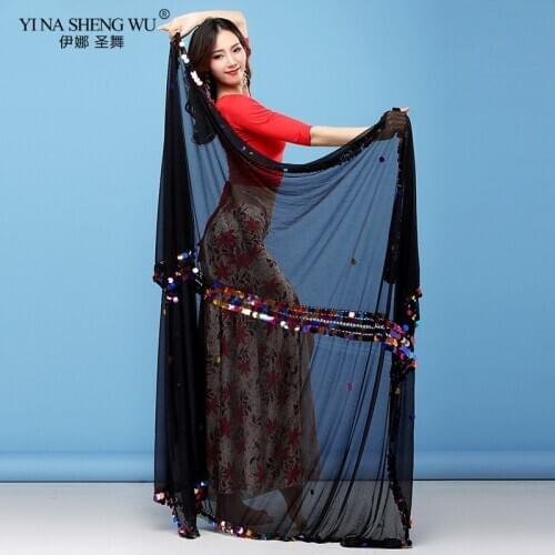 Malaya Veils Women Dance Wear Baladi Accessories Cape Shawls with Coins Belly Dance Rectangle Veils (230cm * 140cm) New Belly