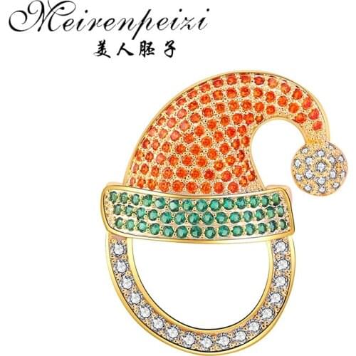 Meirenpeizi Cute Christmas Brooch Pins Hat Bells Socks Donuts Candy Rhinestone Lapel Pin Badges Brooches Jewelry Accessories