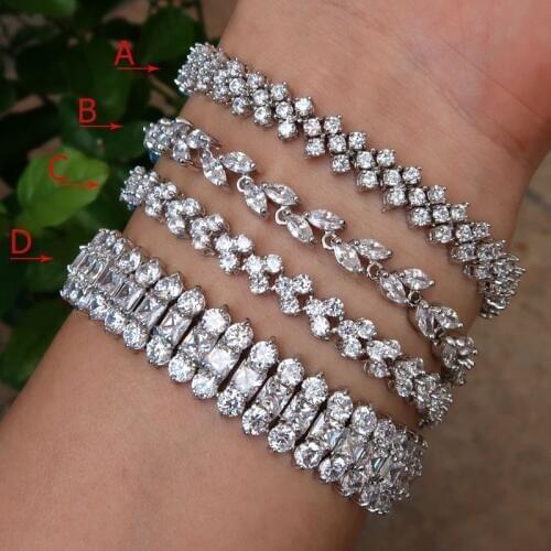 Fashion AAA cubic zirconia Baguette Man and Women bracelet thin bangle copper base with Gold-Color