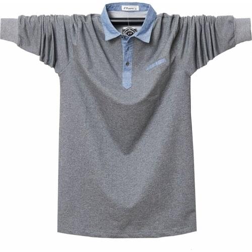 Men Polo Shirt Autumn Winter Long Sleeve Shirt Solid Color Cotton Polo Shirt Oversize Business Casual Slim Fit Plus Size 5XL