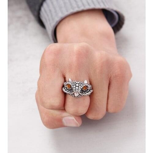 Vintage Gothic Wolf Head Silver Alloy Punk Ring Bull Head Spider Eagle Lion Dragon Cross Snake Mens Ring Jewelry Evil Eye Gift