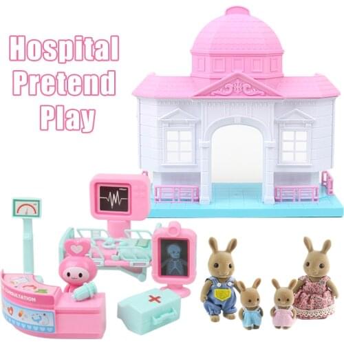 1/12 Forest Animal Family Dollhouse Furniture Set Hospital Classroom Theater Action Figure Bunny Panda Girls Childrens Toys