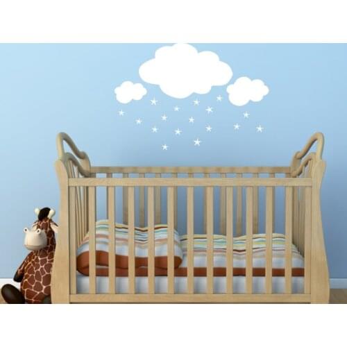 White Clouds Stars Wall Stickers For Kids Rooms Bedroom Wall Art Poster Removable Home Decals Vinyl Wall Sticker S-223