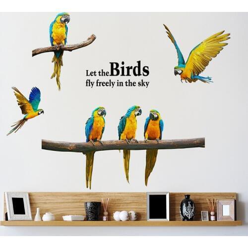 Parrot Wall Stickers Birds Wall Decals Macaw Art Home Decor for Kids Room DIY Vinyl Home Decoration Animals Wallpapers Removable
