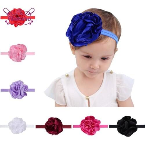 Nishine Newborn Infant Large Size Roast Floral Elastic Headband Solid Color Handmade Flower Hairband Toddler Clothing Ornaments