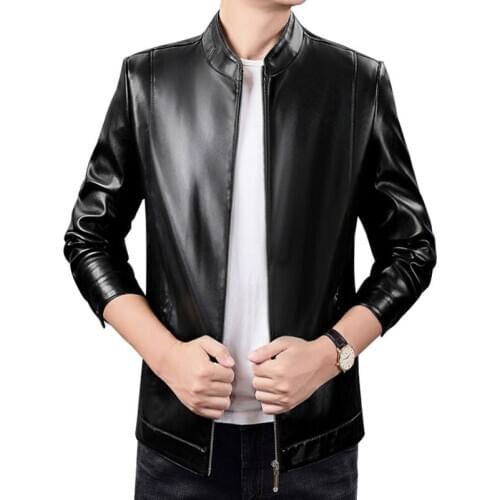 2020 Autumn Winter Mens Leather Coat Korean Slim Fit Leather Baseball Collar Casual Outwear For Man PU Jacket Asian Size