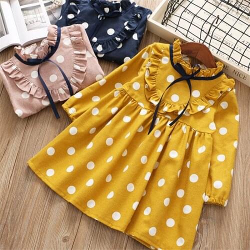 0-6 years girl dress 2021 spring cartoon casual full sleeves Dot kid children girls clothing princess dress pink yellow blue