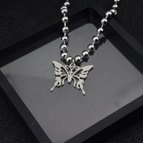Butterfly Stainless Steel Pendant Necklace Ball Chain Punk Rock Necklace Unisex