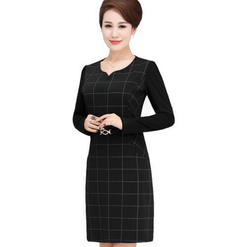 New women Dress 2019 Spring Autumn Ladies Elegant Casual Fashion Long-Sleeve Long V-neck DFress Middle-Age Dress Female Vestido