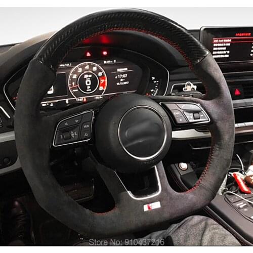 Customize DIY Hand-stitched Car Steering Wheel Cover Black Carbon Fiber Suede Leather for Audi S3 S4 S5 RS3 RS5 2016-2021