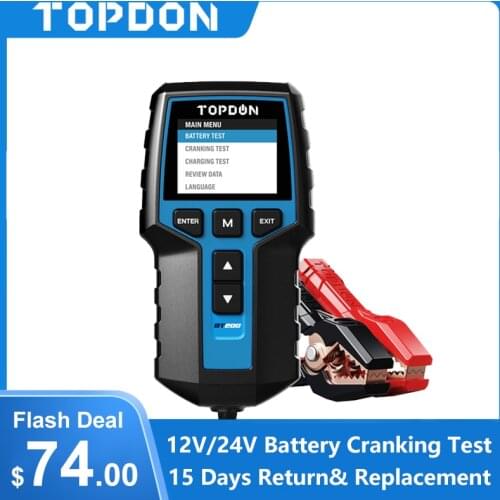 TOPDON BT200 12V Car Battery Tester Digital Automotive Diagnostic Battery Tester Analyzer Vehicle Cranking Charging Scanner Tool