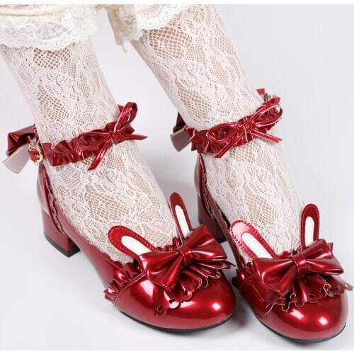 Womens Round Toe Bowknot Lolita Block Heel Pumps Mary Janes Retro Rabbit Ears Cute Sweet Shoes 6Colors New 2021