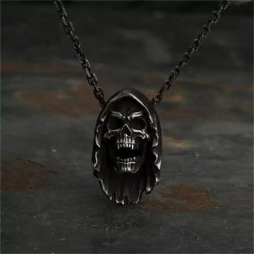 Vintage Mens Stainless Steel Pendant Skull Necklace Pendant Gothic Punk Locomotive Rider Jewelry