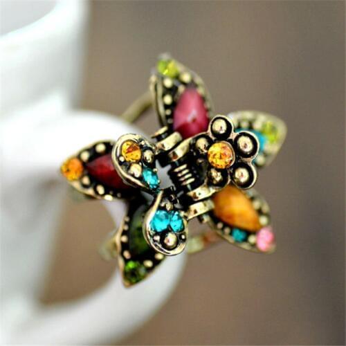 Ancient Gold Metal Hair Clip Ornaments Women Vintage Resin Crystal Star Flowers Hair Claws Crab Clip Wedding Hair Accessories