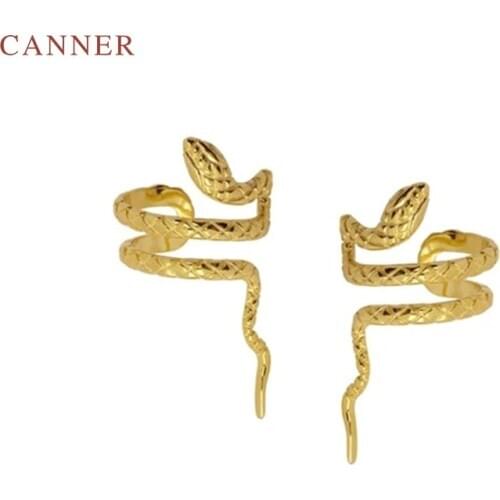 CANNER 1 Pair Creative Serpentine Clip Earring 100% 925 Sterling Silver Zircon Earrings For Women Gold Jewelry Pendientes Aretes