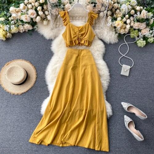 New 2020 Fashion Summer Clothes Women Two Piece Sets Sexy Crop Tops + Slim Long Skirts Outfit Ladies Boho Beach Suits 2 Pcs Set