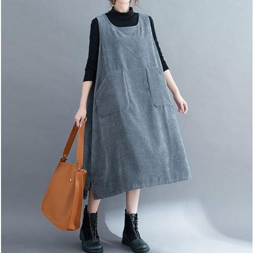 2021 Autumn Winter Dress Women Clothing Dress Casual Corduroy Thick Elegant Lady Vestidos Oversize Loose Big Size Sundress Robe