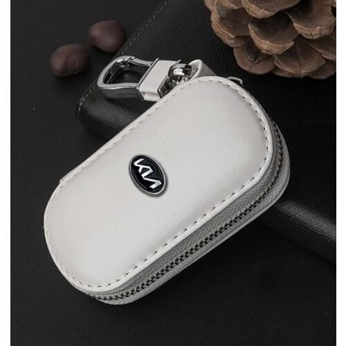 1Pcs Leather Car Key Case Cover For KIA Rio 3 Cadenza Telluride Seltos Soul EV Fcrte K5 K4 K3 K2 Sportage Car Logo Keychain