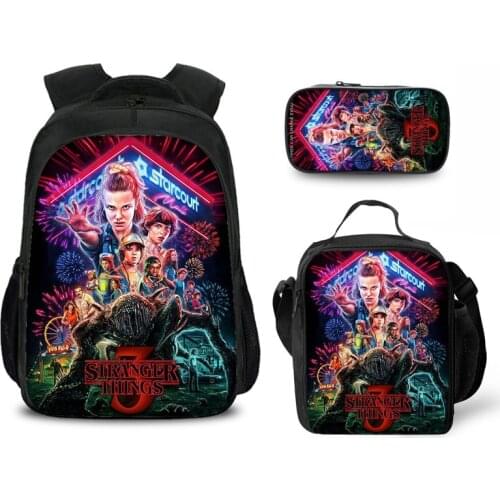 3pcs Stranger Things Schoolbags For Teenage Boys Kids Popular Mochilas 3D Print Backpack Children Cartoon School Bag Set