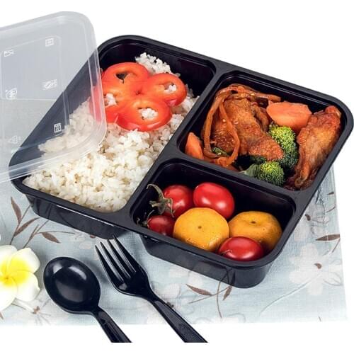 5 Pcs Meal Storage Food Prep Takeaway Box Plastic Disposable Lunch Box 3 Compartment Reusable Microwavable Containers Home Boxes