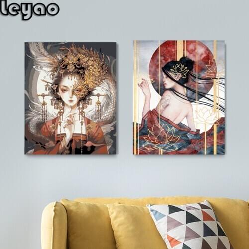 5D DIY Diamond Painting Cross Stitch Phoenix Dragon Fairy Anime Girl Square Diamond Embroidery Needle Thread Rhinestone Painting