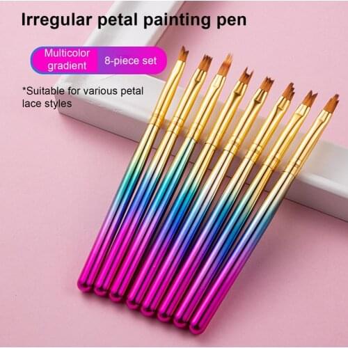 8Pcs/Set Nail Pen Smooth Drawing Easy to Use Nylon Wool Nail Art Drawing Liner with Colorful Gradient Handle for Salon