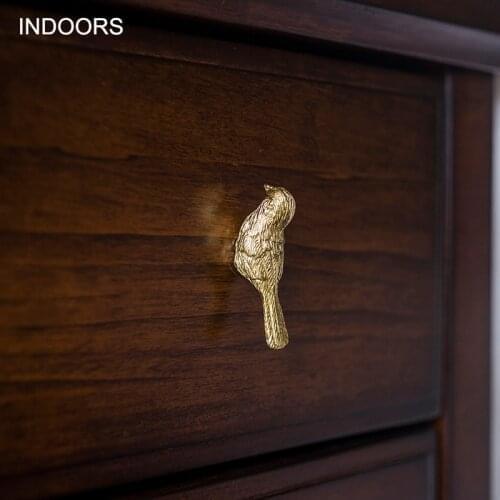 American Retro Copper Rich Bird Handle Drawer Wardrobe Shoe Cabinet Door Pure Brass Single Hole Small Handle drawer knobs