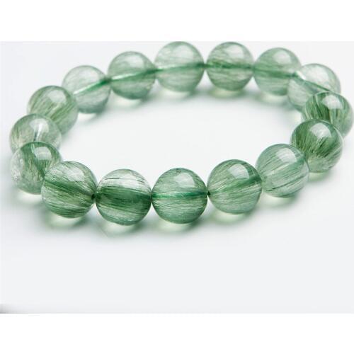 Free Drop Shipping 12mm Brazil Natural Green Rutilated Quartz Crystal Round Bead Stretch Bracelet For Women Men