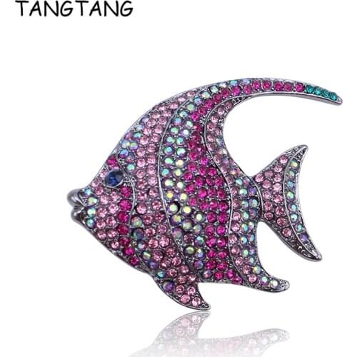 TANGTANG Fish Brooch For Woman Angelfish Unique Jewelry Brooches And Pins Bridal Wedding Ornament Accessories Fuchsia Stones