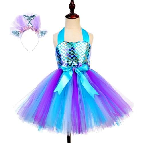 Kids Girls Mermaid Princess Dress Cosplay Costumes For Kids Mermaid Dress Up Sets Themed Party Carnival Halloween Clothing Dress