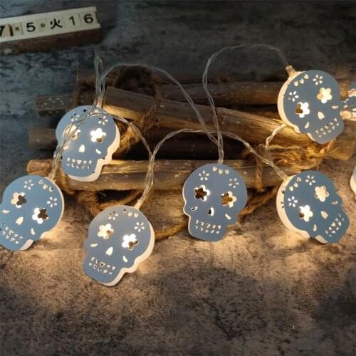 2M 10LEDs Halloween Wrought Iron Skull Spider Shape String Lights Battery-Powered Fairy Light Holiday Home Garden Decoration