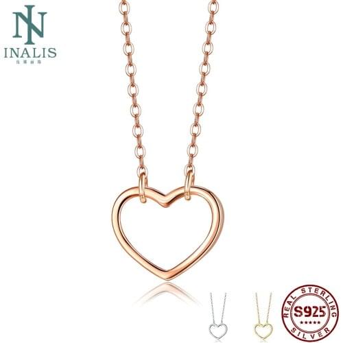 INALIS Simple Style Heart Necklace For Women S925 Sterling Silver Love Shape Pendent Necklace Three Color Choose Fine Jewelry