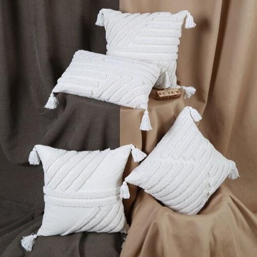 India Modern Simple Pure White Nordic Tufted Cushion Cover Bohemian Geometric Pillowcase