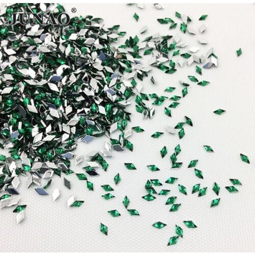 JUNAO 5000pcs 1.5*3mm Green Nail Acrylic Rhinestones Flatback Nail Art Stones Glue On Fancy Strass Crystals for DIY Nail Crafts