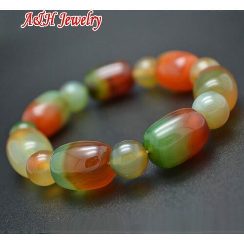 Grade AA Natural Peacock Color Stone Barrel Stone Beads 7.5'' Fashion Men and Women Stretch Bracelets Tibetan Jewelry 5pc/lot