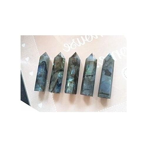 Beautiful Natural labradorite quartz crystal DT wand Point healing reiki energy