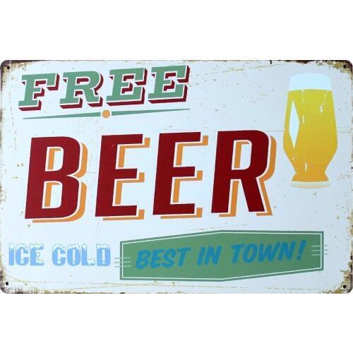 [ Mike86 ] Feee Beer ICE COLD BEST IN TOWN Tin sign Art wall decoration Cafe Bar Vintage Metal signs AA-36 Mix order 20*30 CM
