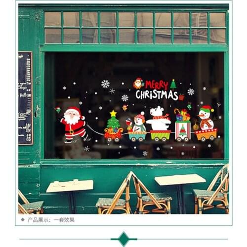 Cartoon Santa Claus Snowman Reindeer Celebrate Christmas Wall Stickers For Store Home Decoration Diy Xmas Festival Wall Decal