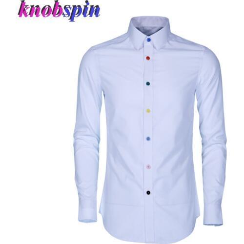 Plus size 4XL 48 men Shirt 2019 Colorful Button design Slim Casual Camisa masculina Solid long sleeve business male Dress shirts