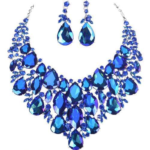 Fashion Big marquise AB Crystal Statement Necklace Earrings set Bridal Jewelry Sets for Brides Wedding Party Costume Jewellery