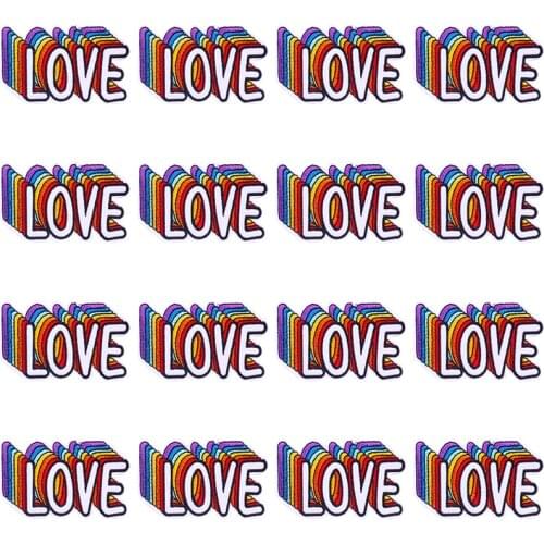 Prajna 10PCS Rainbow LOVE Patch Iron On Patches For Clothes Letter Stickers Cartoon Embroiderd Patches On Clothing Stripe Badges