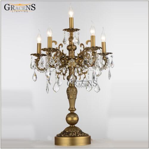 New Classic Bronze Color Table Light Luxurious Clear Crystal Desk Lamp Wedding Candelabra for Hotel Restaurant Bedroom Lighting
