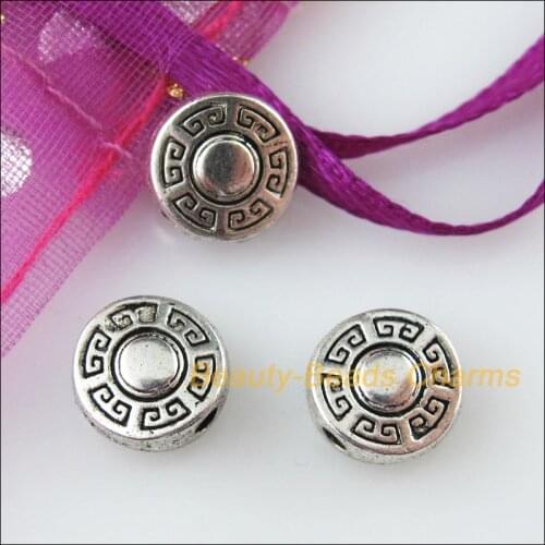 New 30Pcs Tibetan Silver Color Round Flat Flower Spacer Beads Charms 9mm