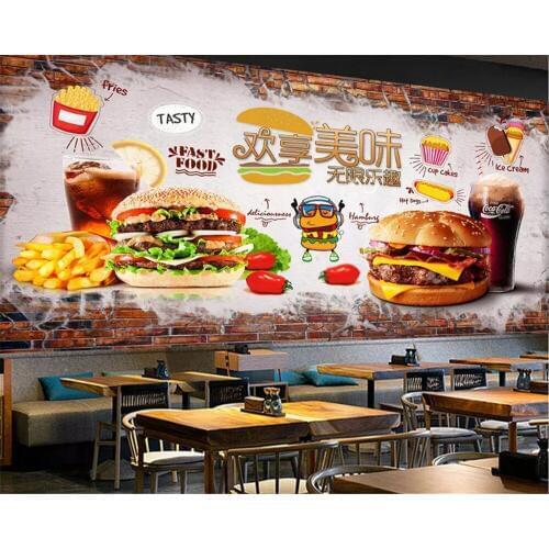 Beibehang Custom size Hand painted classic brick wall paper delicious burger fast food restaurant tooling background wallpaper