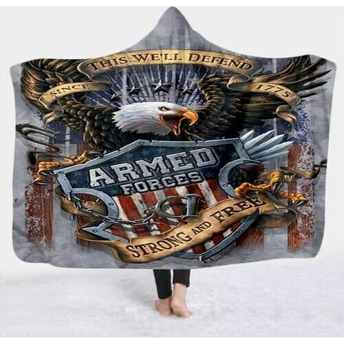 Eagle 3d printed Hooded Blanket Adult child Sherpa Fleece Wearable Blanket Halloween