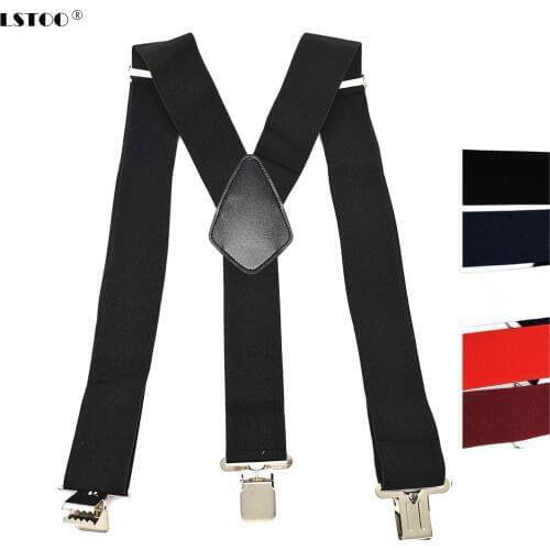Large Strong Clips on Men Suspenders Unisex Braces 50mm Wide 5 Solid Color High Elastic Adjustable Suspender Belt for Heavy Work