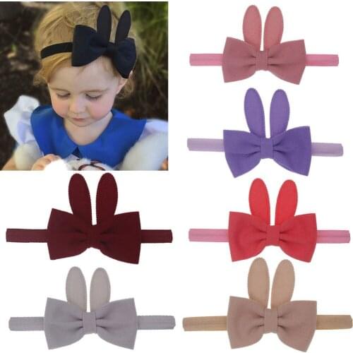 Nishine Baby Girls Rabbit Ear Bowknot Elastic Hairband Photography Props Bow Headband Children Fashion Solid Headwear
