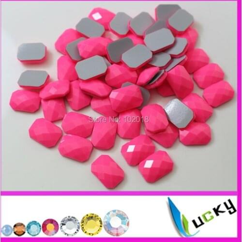 1440PCS 10*14mm rectangle shape neon pink color KOREAN quality hotfix epoxy flatback pearl rhinestone perfect faceted look