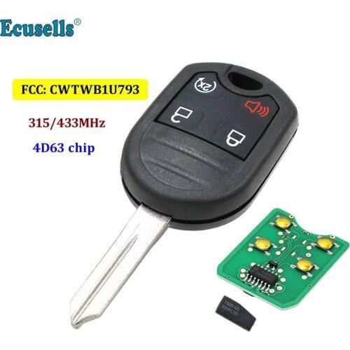 Remote Key Control Transmitter 4 Button 315MHz / 433MHz 4D63 Chip for Ford Lincon FCC: CWTWB1U793