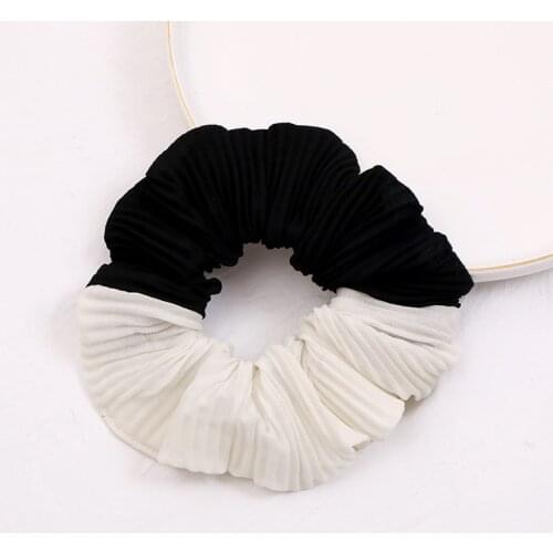 Korean version of ins net red simple temperament tie hair hair rope two-color stitching fold large intestine hair ring head rope